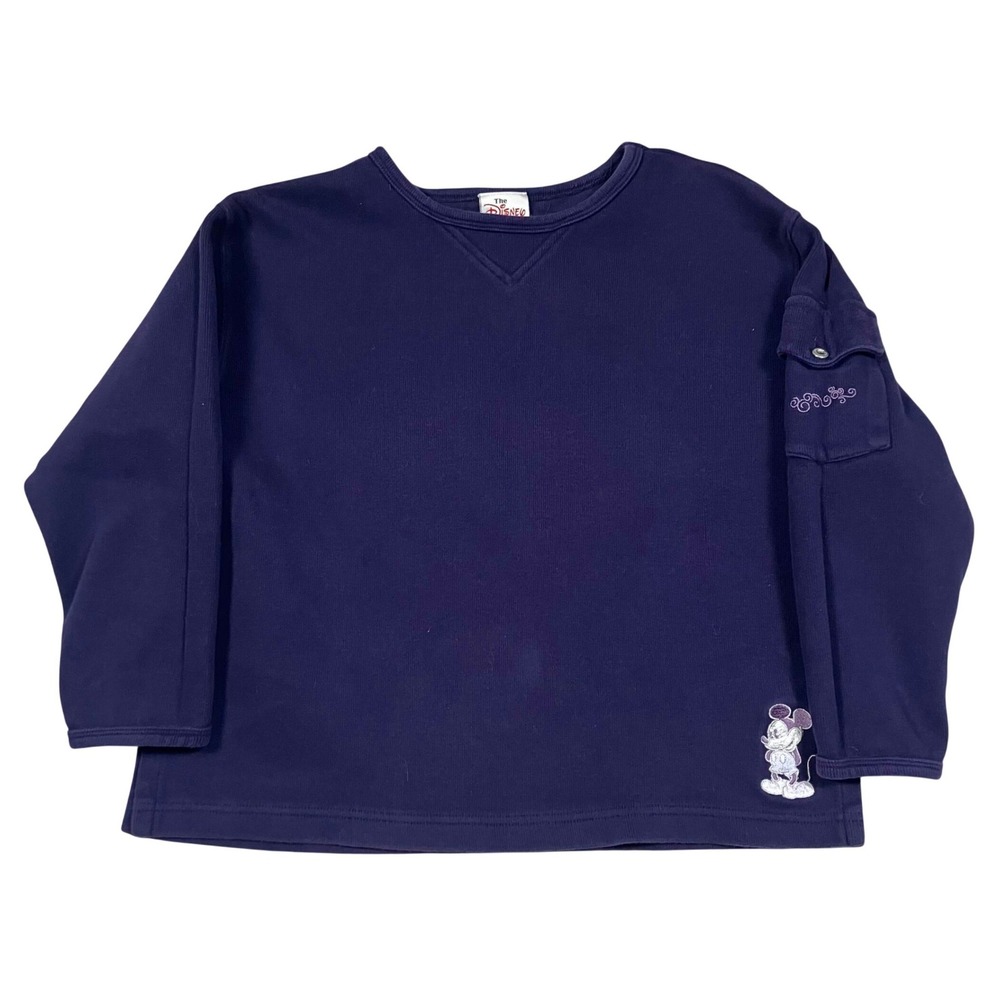VTG Disney Purple Mickey Mouse Pocket Sweatshirt Womens Size M Cotton Embroidery
